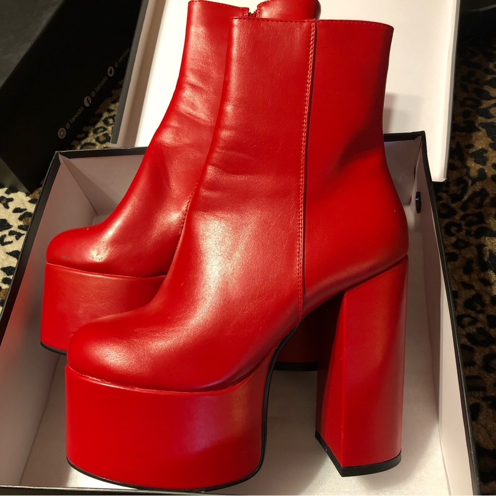 Dolls Kill Red Platform Boots